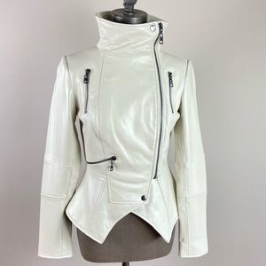 G.I.L.I Got It Love It white leather moto jacket, size 2